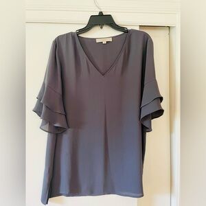 LOFT Women's Slate Ruffle Sleeve Blouse